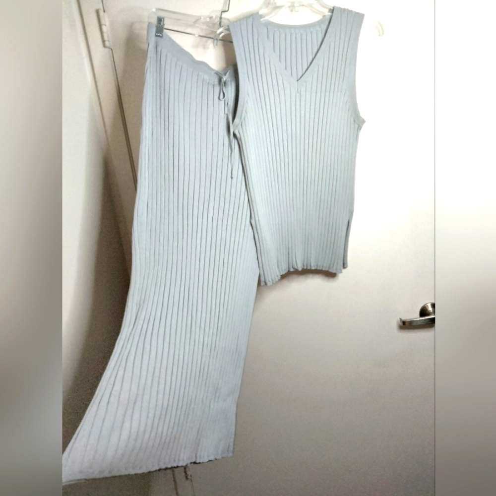 Casual Travel (Size L/XL) Ribbed Texture (2PC) Drawstring Midi/Maxi Skirt Set